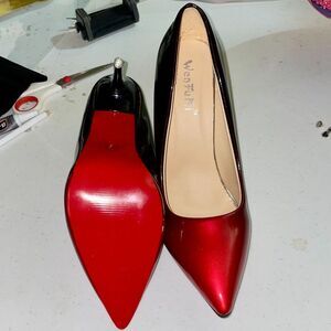 Red Black Ombré Patent Stiletto Heels Pointed Toe Holiday Glam | Fits US 9